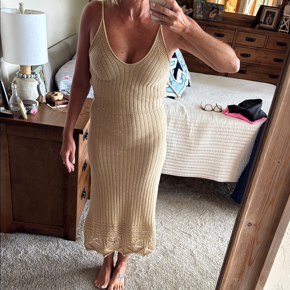 HYFVE Cream Knit Maxi Dress with Spaghetti Straps